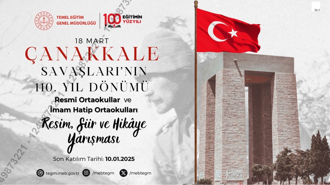 ÇANAKKALE SAVAŞLARININ 100.YIL DÖNÜMÜ RESİM ŞİİR HİKAYE YARIŞMASI